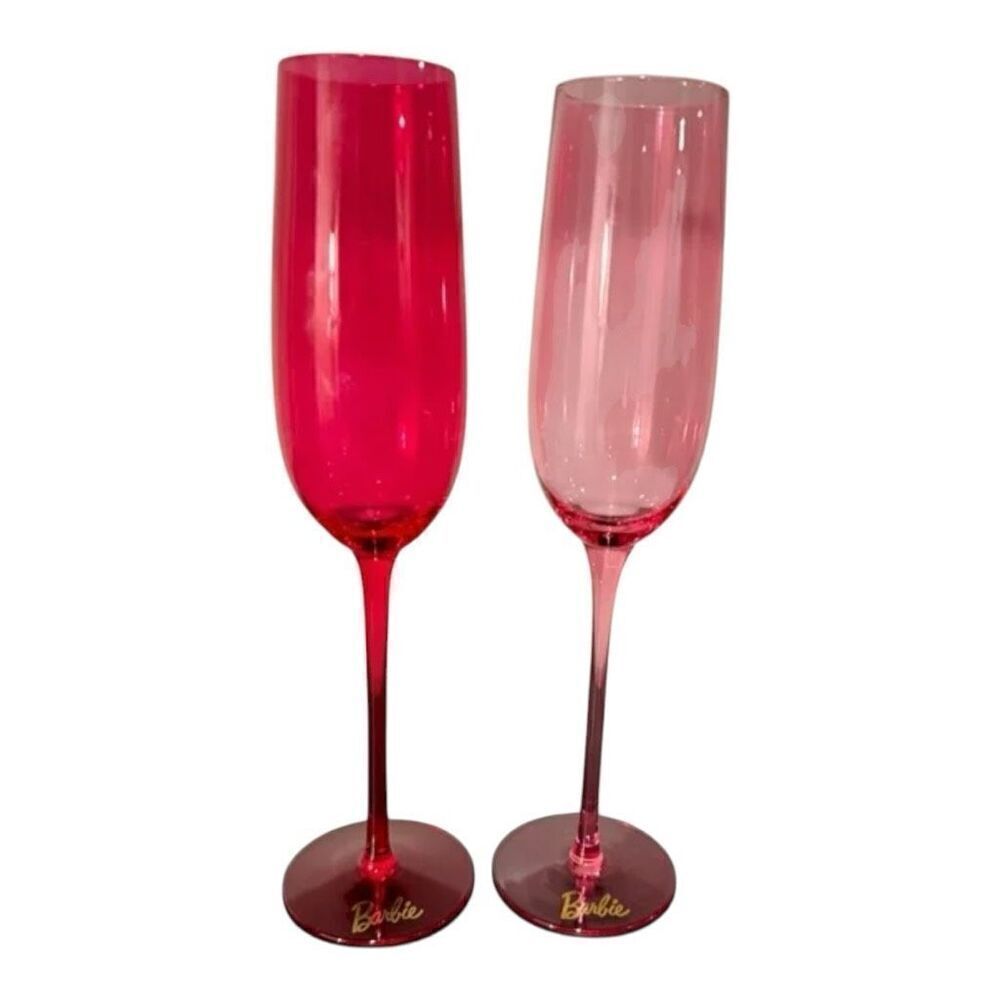 Barbie Collection X Dragon Set of 2 Pink Glassware Champagne Flutes
